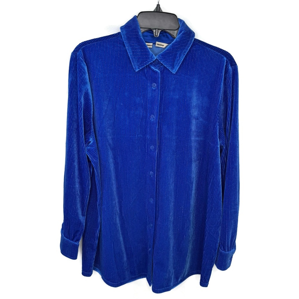 Soft Surroundings Blue Velvet Long Sleeve with a touch s silver sparkle P-Large